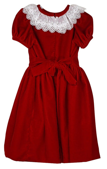 Susanne Lively Girls Velvet Christmas Dress - Lace Collar - Rich Red