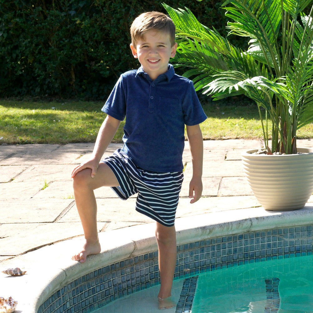 Rachel Riley London Boys Swim Trunks - Navy Blue Breton Stripes