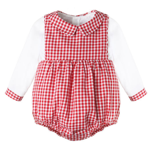 Sophie & Lucas Baby Boys Red Cottage Check Bubble with Shirt