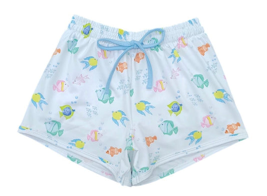 James & Lottie Boys James Swim Trunks - Blue O'Fishally Fish Print by James & Lottie