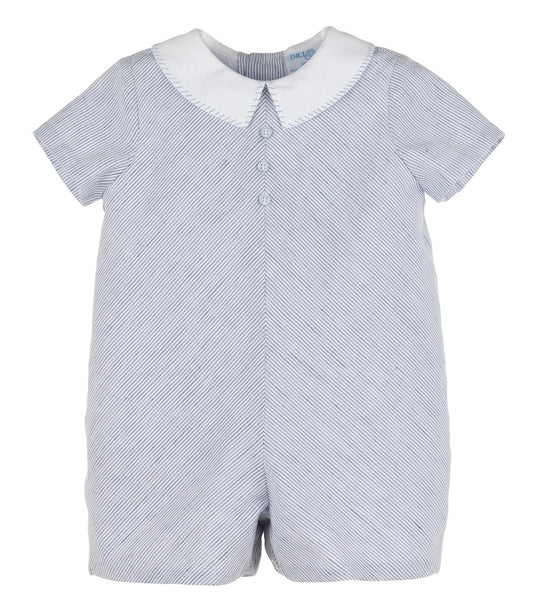 Luli & Me Baby Boys Navy Blue Pinstripe Romper - White Collar by Luli & Me