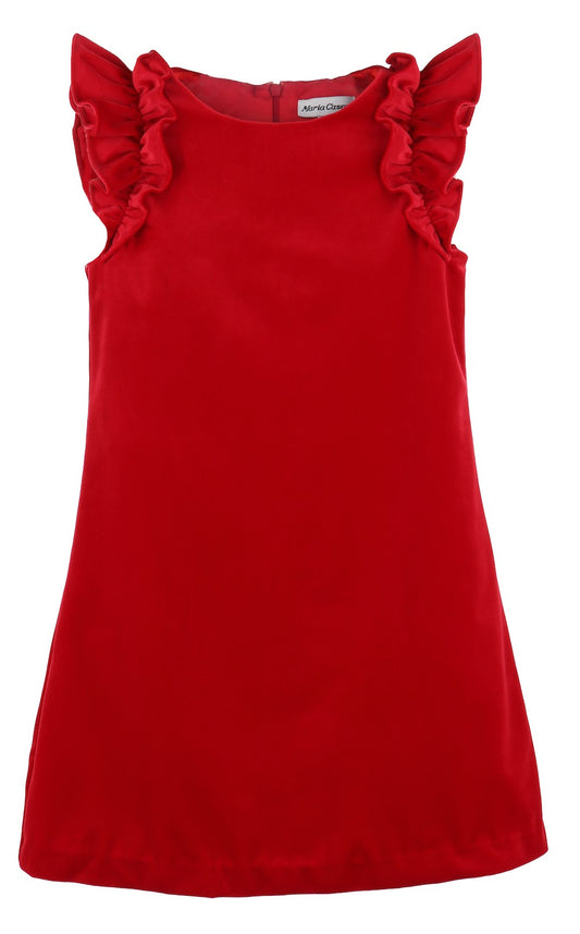 Luli & Me Maria Casero Girls Deluxe Velvet Holiday Party Shift Dress - Red