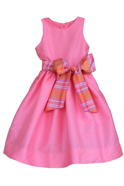 Susanne Lively Girls Candy Pink Sleeveless Dress with Plaid Sash