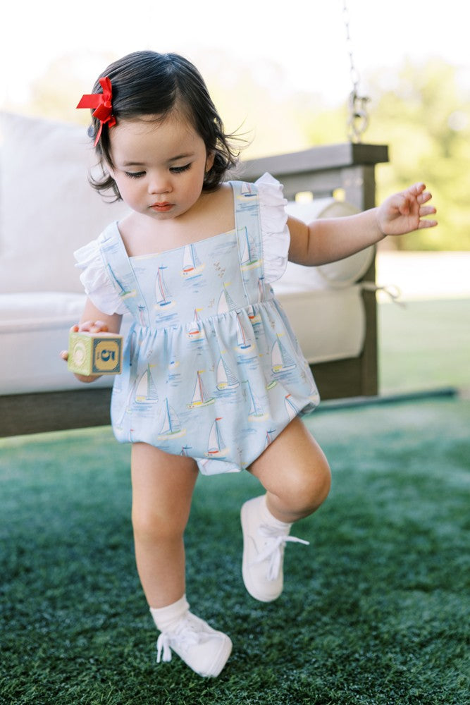 Proper Peony Pima Girls Blue Mariner Boats Bubble