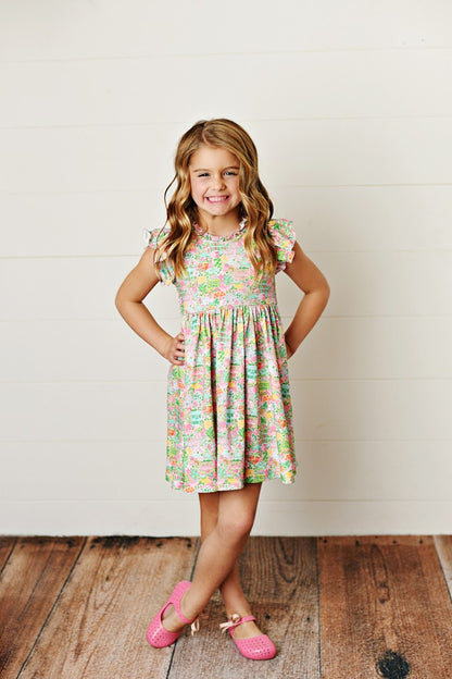 Swoon Baby Girls Pastel Charleston Print Flutter Dress
