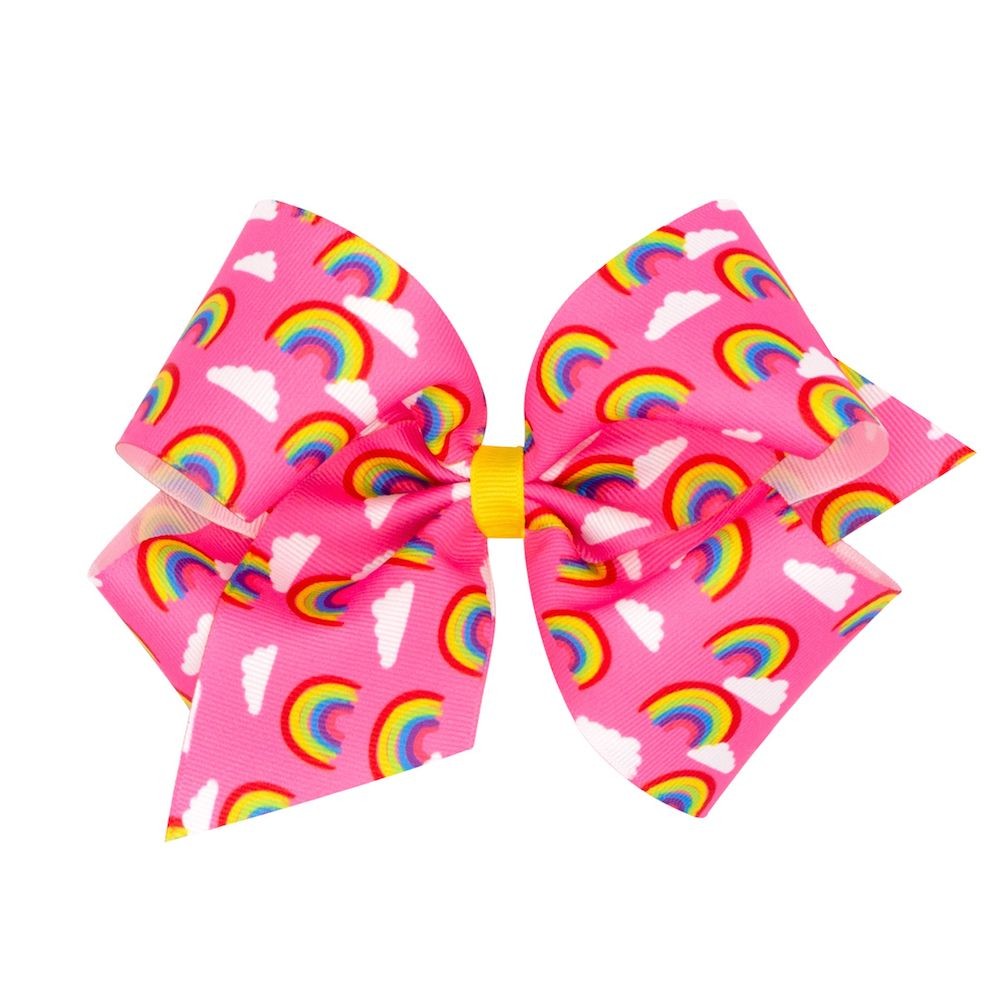 Wee Ones Girls Novelty Hair Bow - Rainbow Print - Hot Pink