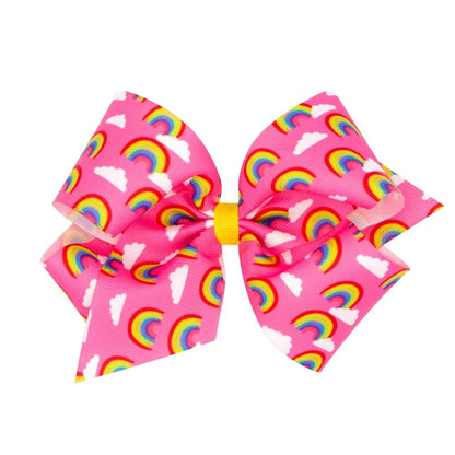 Wee Ones Girls Novelty Hair Bow - Rainbow Print - Hot Pink