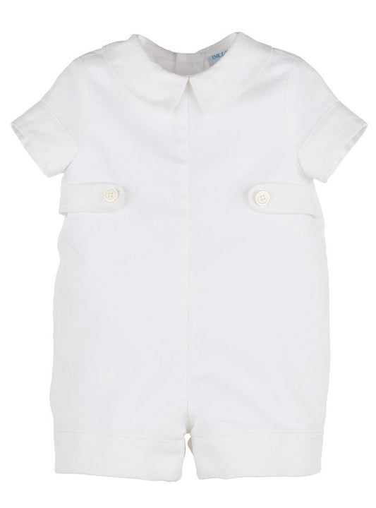 Luli & Me Baby Boys White Linen Romper with Tabs by Luli & Me