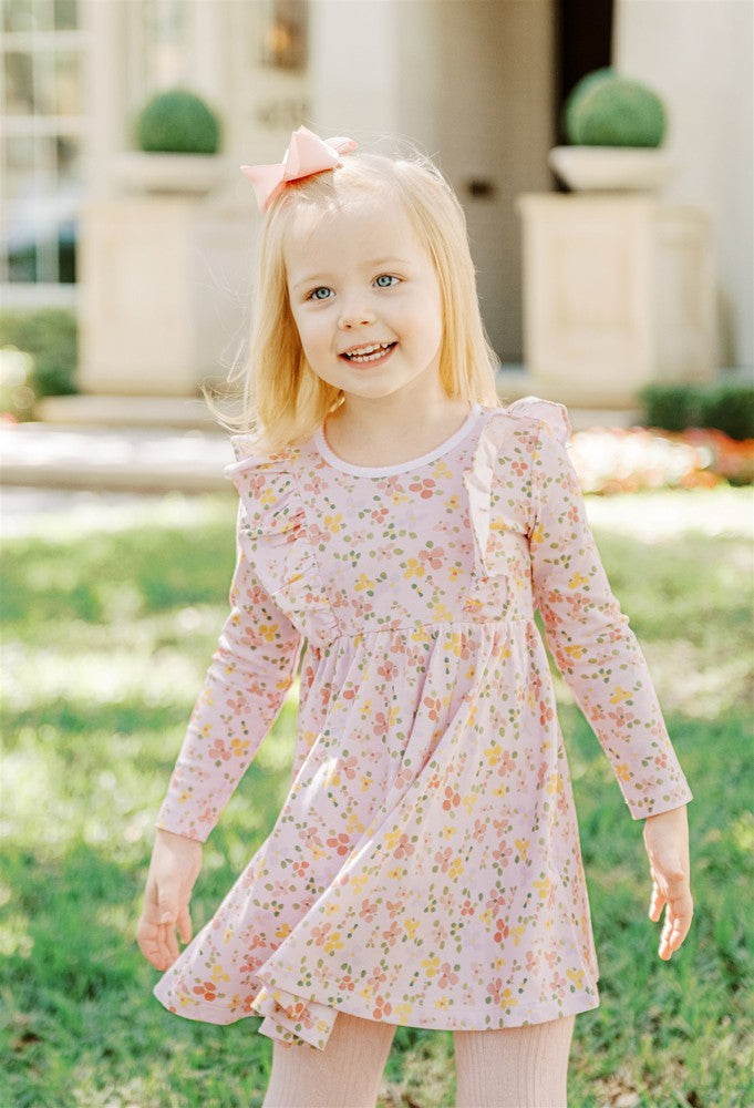 Proper Peony Pima Girls Pink Betty Floral Twirl Dress