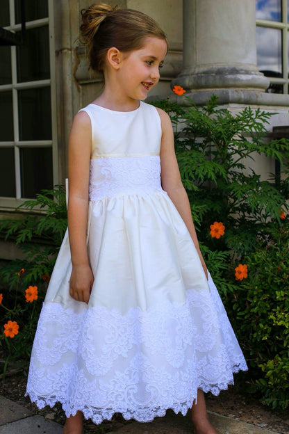 Susanne Lively Girls Sleeveless Ivory Special Occasion Dress with White Lace