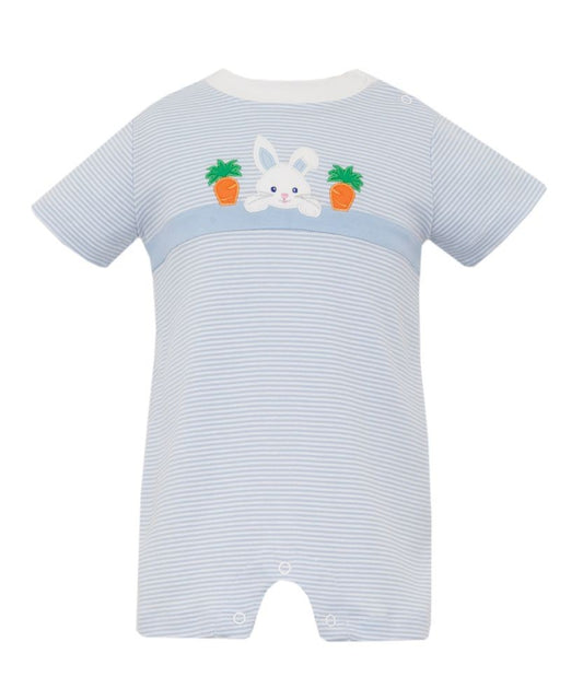 Claire & Charlie Baby Boys Light Blue Knit Stripe Romper - Bunny Face