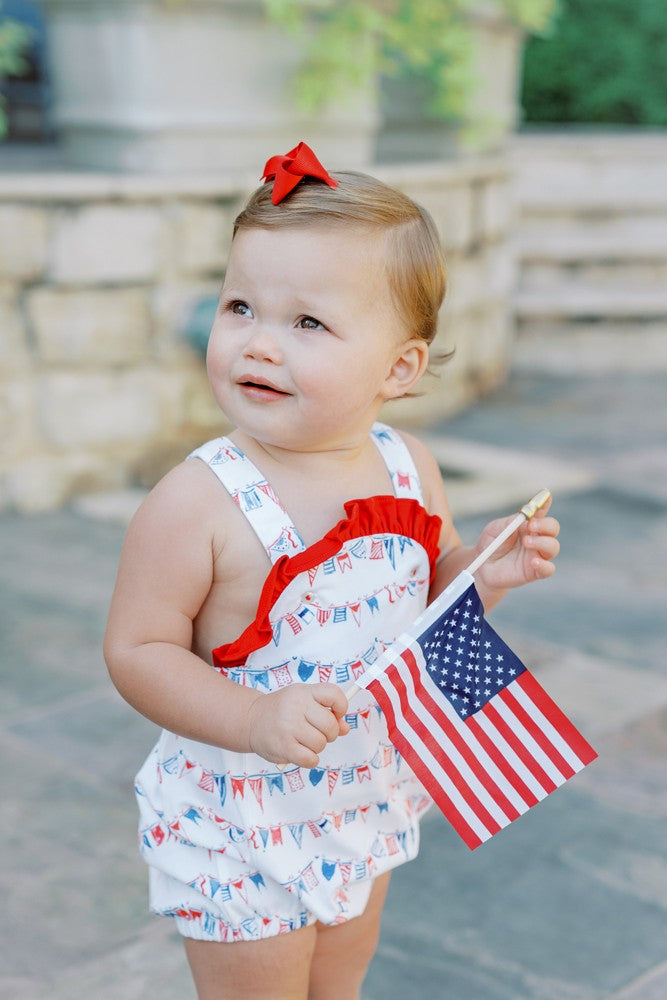 Proper Peony Pima Baby Girls Bubble - Patriotic Old Glory Flags