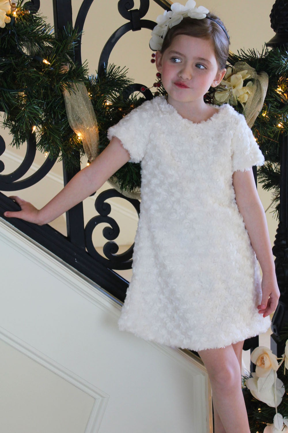 Susanne Lively Girls Ivory Faux Fur A-Line Dress