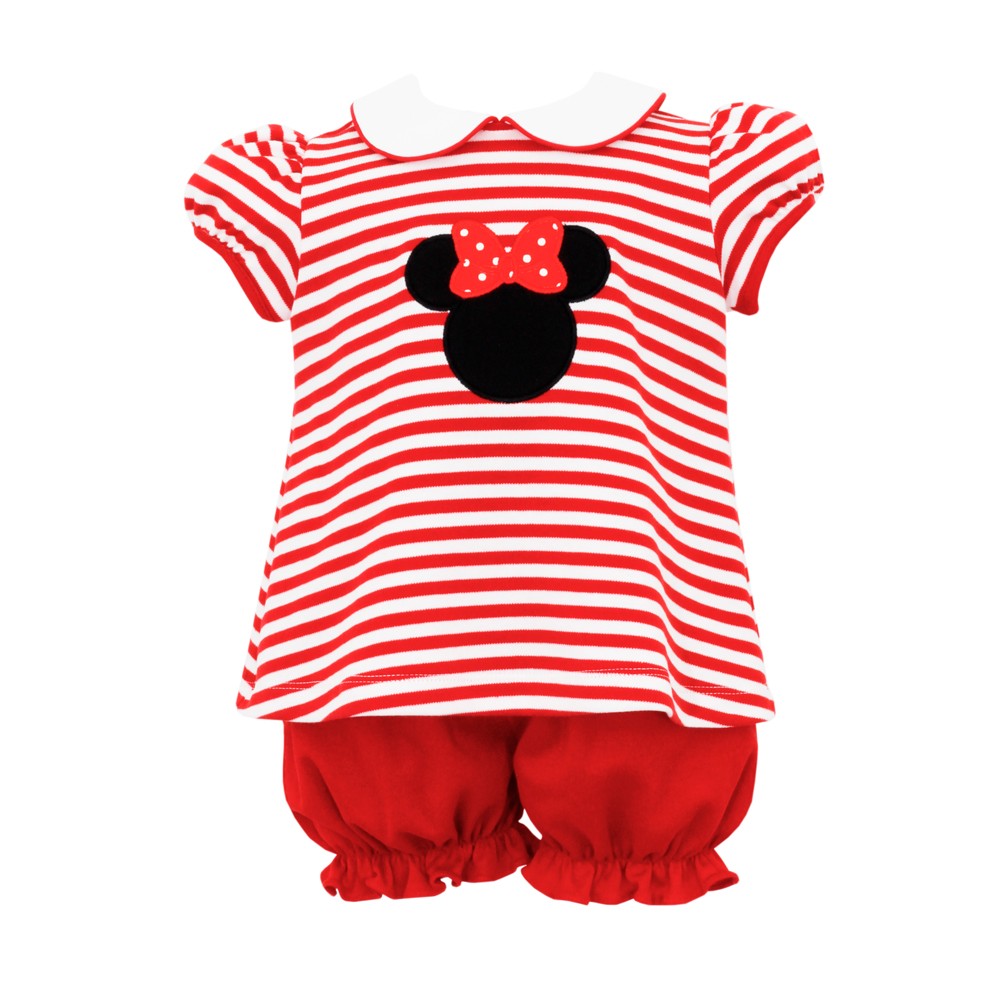 Claire & Charlie Girls Bloomers Set - Red Stripes - Minnie Mouse