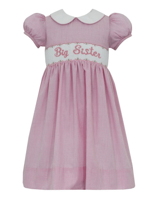 Anavini Velani Girls Pink Gingham Smocked Big Sister Dress - Bishop 18M Anavini Velani Girls Pink Gingham Smocked Big Sister Dress - Bishop 18M