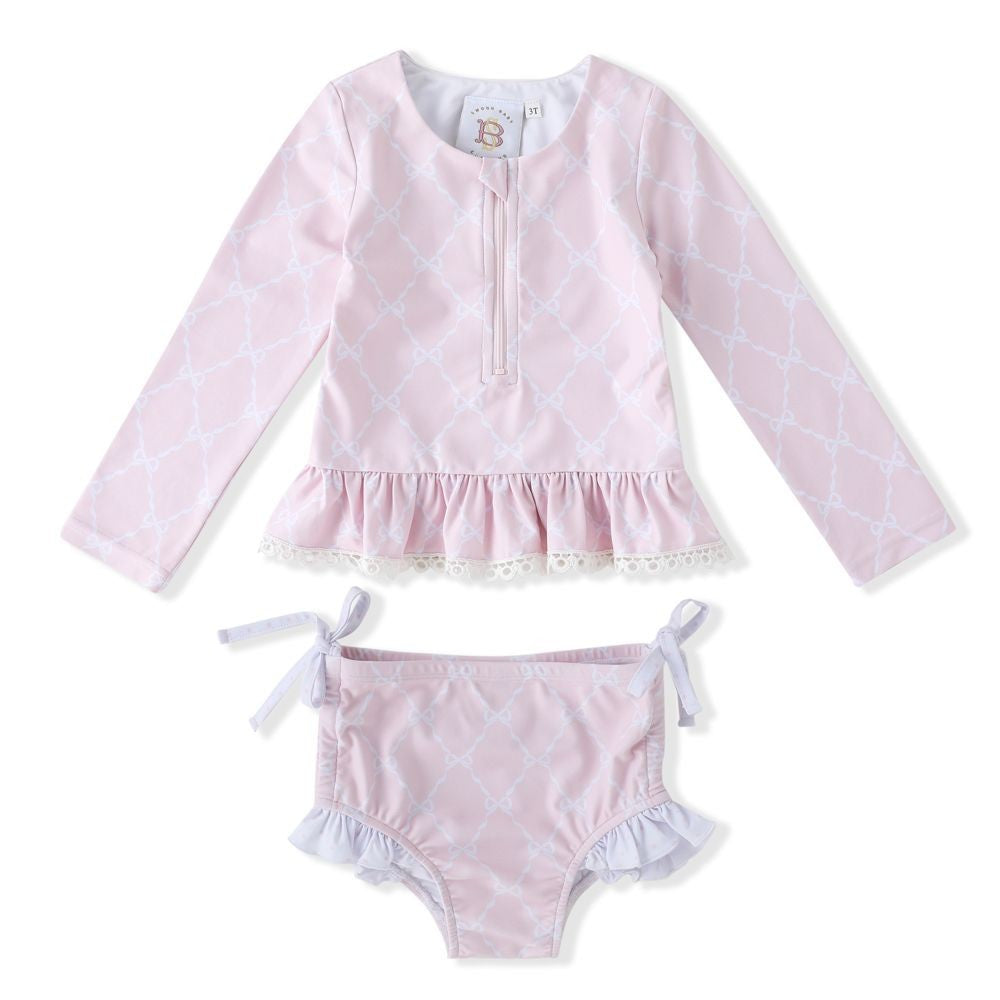 Swoon Baby Girls UPF 50 Pink Bow Trellis Swimsuit - Two Piece