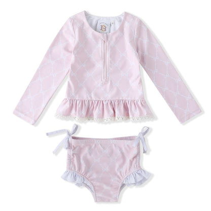 Swoon Baby Girls UPF 50 Pink Bow Trellis Swimsuit - Two Piece