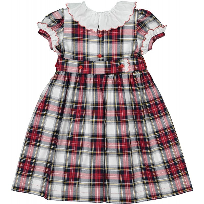 Sal & Pimenta Girls Christmas Dress - Jolly Red Tartan Plaid with Red Bows