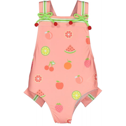 Sal & Pimenta Girls Swimsuit - Pink Fruit Salad with Bow on Back