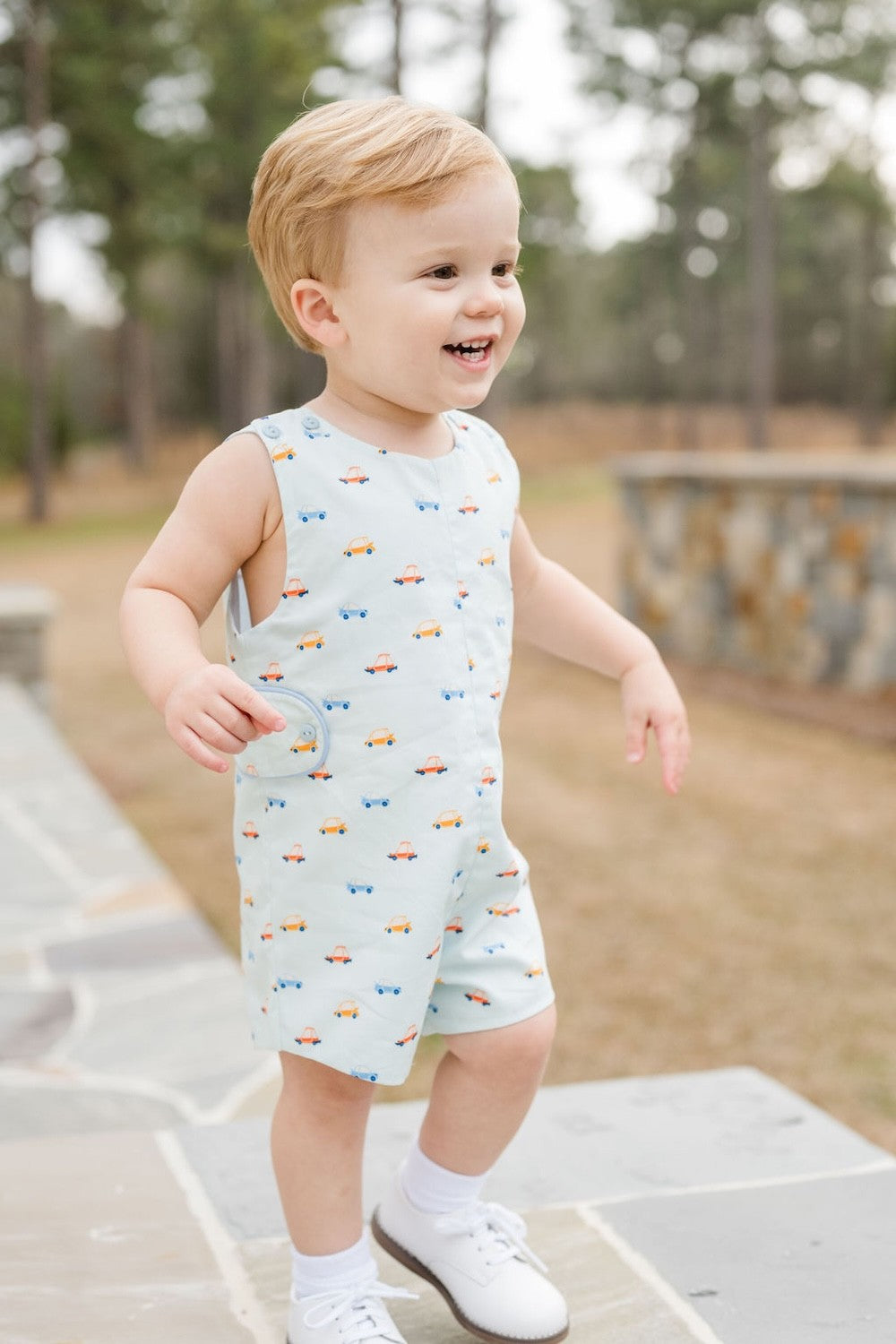 James & Lottie Boys Knit Reed Jon Jon - Blue Cars Print