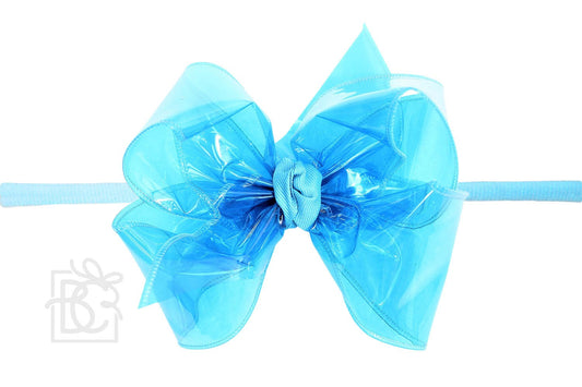 Beyond Creations Girls 1/4" Pantyhose Headband with Attached Bow - Waterproof - Turquoise