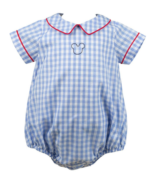 Proper Peony Baby Boys Bubble - Light Blue Gingham - Mouse Ears