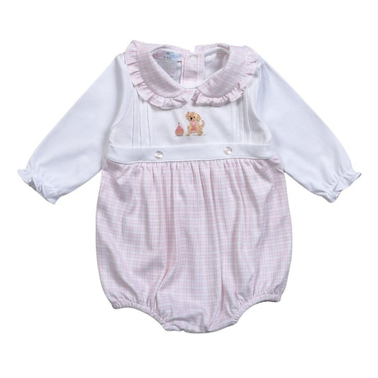 Baby Loren Girls Pink Check Birthday Puppy Bubble by Baby Loren