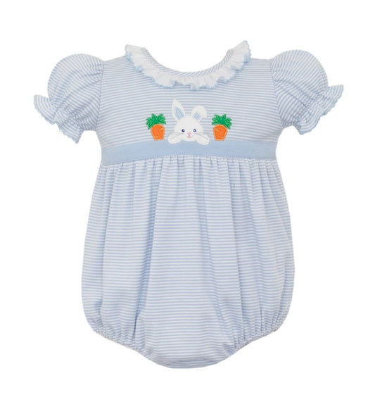 Claire & Charlie Baby Girls Light Blue Knit Striped Bubble - Bunny Face