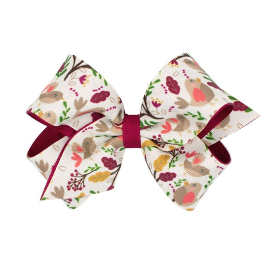 Wee Ones Girls Fall Hair Bow - Animals Print - Birds