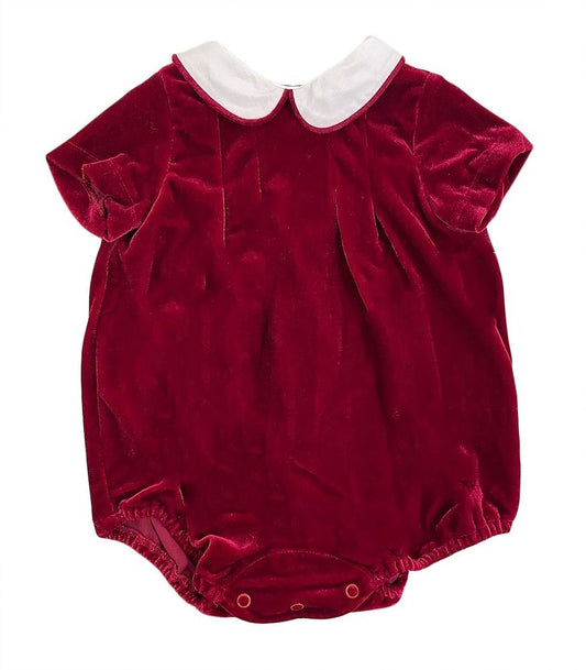 red velvet newborn dress Sophie & Lucas Baby Girls Velvet Christmas Bubble with White Petal Collar
