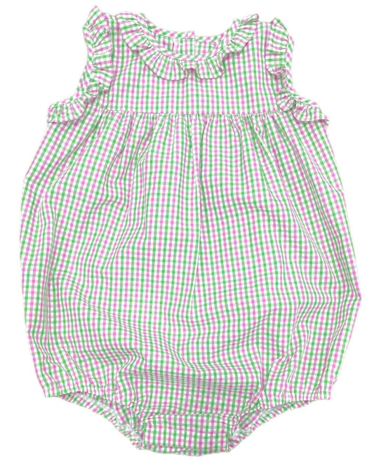 James & Lottie Baby Girls Pink & Green Check Rosie Bubble