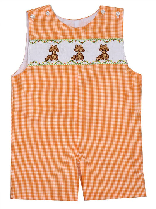 The Best Dressed Child Baby / Toddler Boys Orange Gingham Smocked Fox Jon Jon