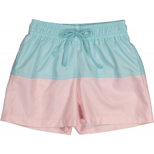 Sal & Pimenta Boys Swim Trunks - Color Block - Aqua Top & Pink Bottom