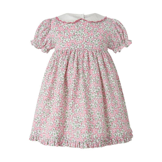 Rachel Riley Baby Girls Pink Floral Scalloped Collar Dress