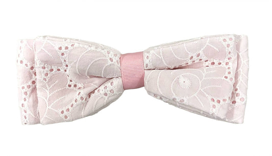 Susanne Lively Girls Hair Bow to Match Dress - White Eyelet with Pink