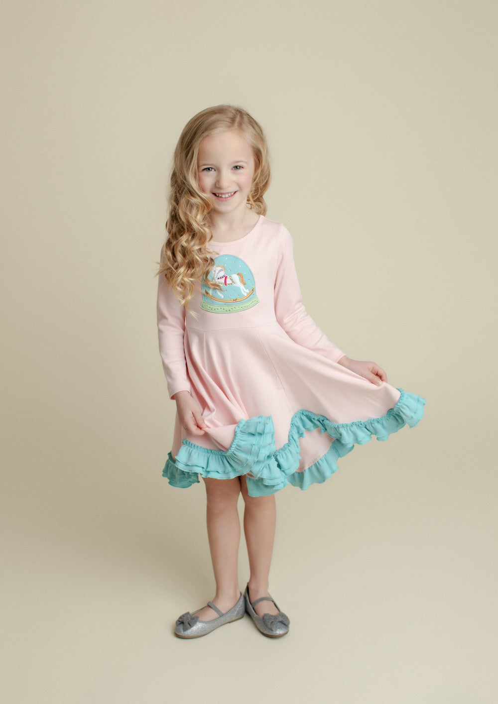 Lemon Loves Lime Girls Rose Shadow Pink Dress - Unicorn Snow Globe