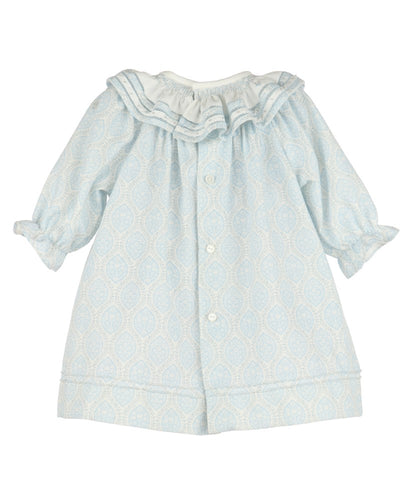 Luli & Me Girls Floral Wreath Smocked Collar Bishop Dress - Blue