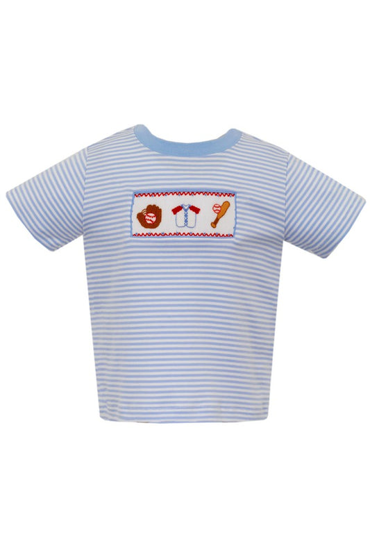 Anavini Velani Boys Shirt - Light Blue Stripes - Smocked Baseball Theme by Anavini
