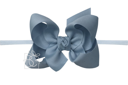 Beyond Creations Girls 1/4" Pantyhose Headband with Attached Bow - Grosgrain - Williamsburg Blue
