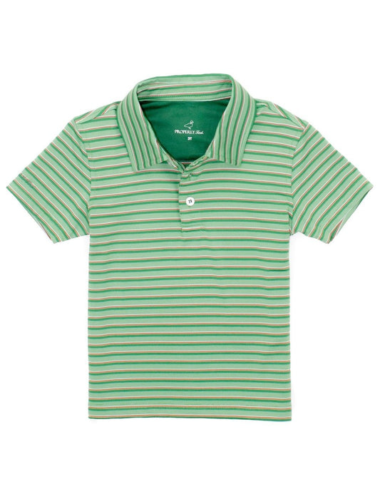 Properly Tied Boys Watersound Polo Shirt - Green Christmas Mistletoe Stripes by Properly Tied
