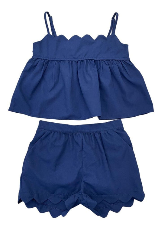 Be Elizabeth by James & Lottie Girls Scalloped Shorts Set - Navy Blue by James & Lottie
