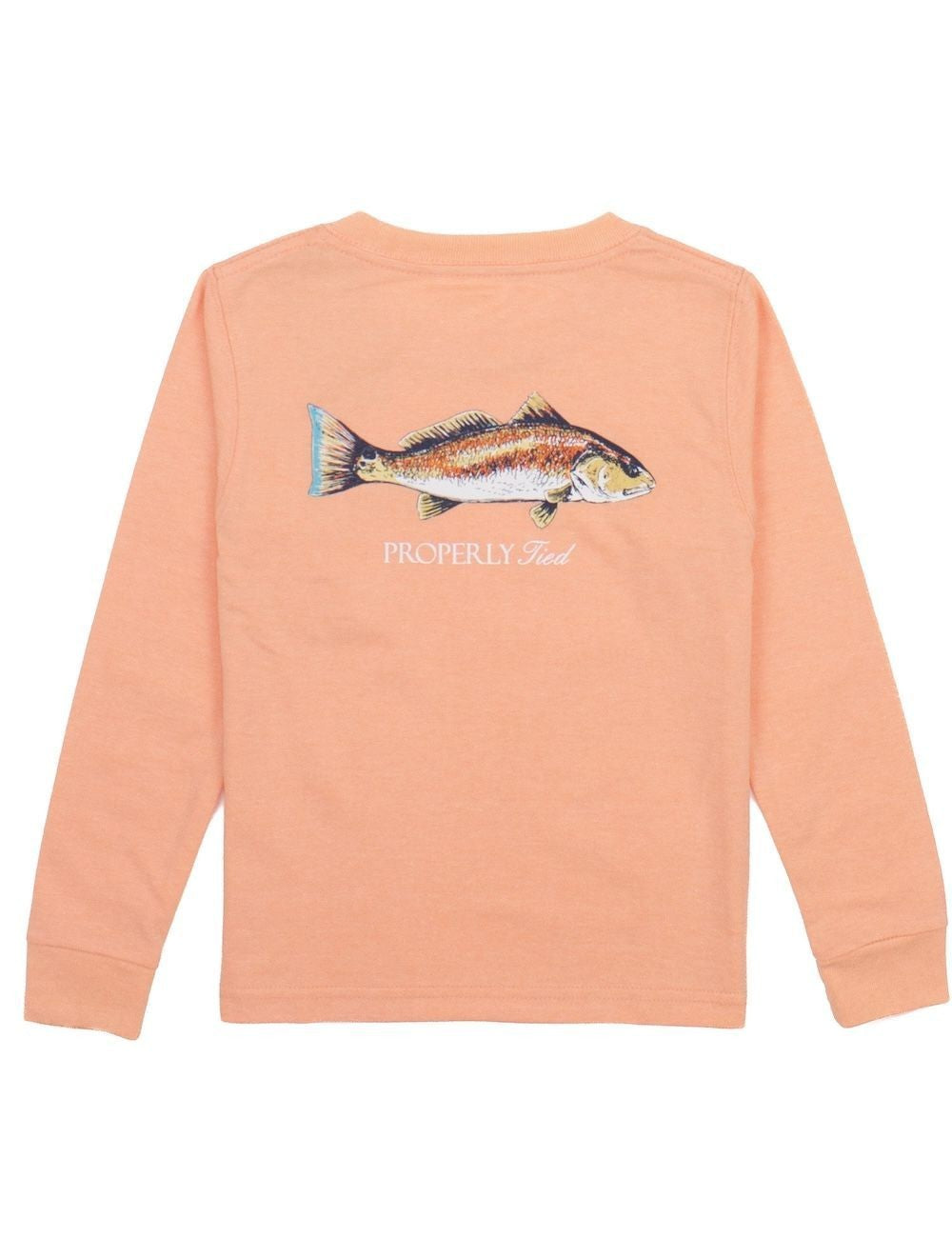 Properly Tied Boys Shirt - Logo Pocket on Front - Back Graphic - Redfish on Melon
