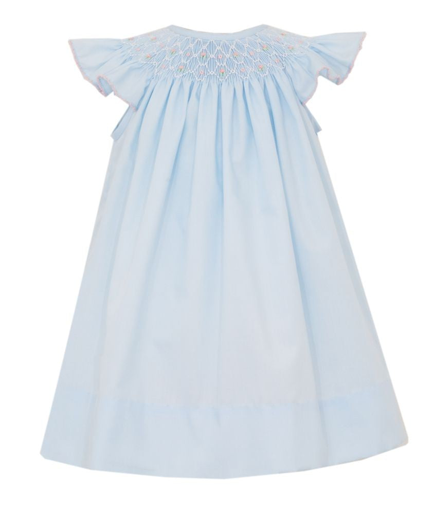 Petit Bebe Girls Light Blue Poplin Smocked Dress - Flutter