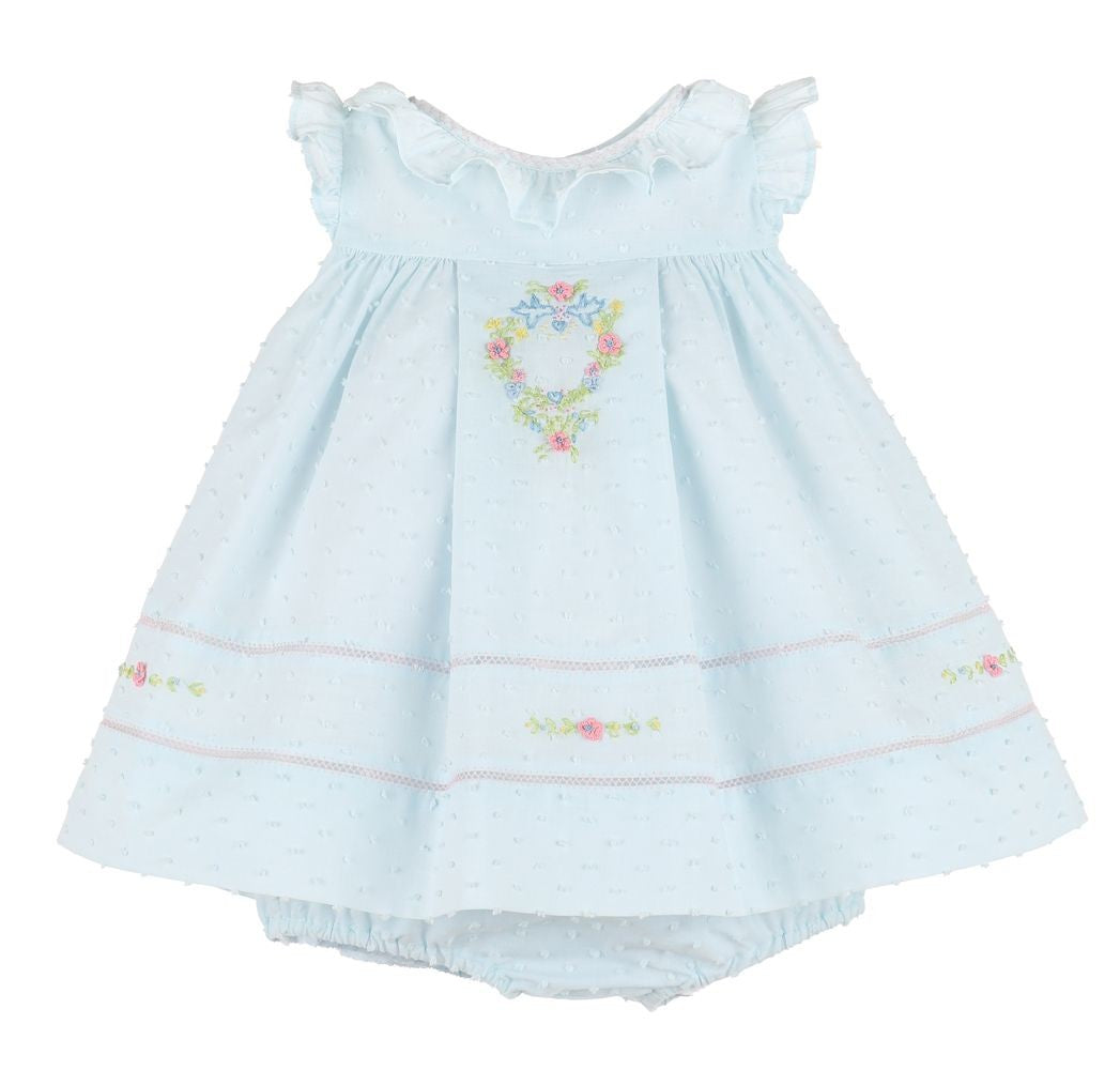 Sophie & Lucas Girls Dotted Swiss Embroidered Ruffle Embroidered Float Dress - Blue