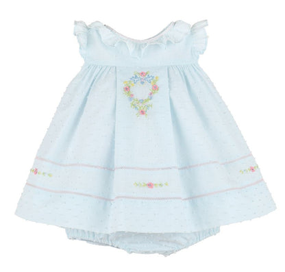 Sophie & Lucas Girls Dotted Swiss Embroidered Ruffle Embroidered Float Dress - Blue