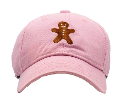 Harding Lane Kids Needlepoint Baseball Hat - Gingerbread Man on Light Pink
