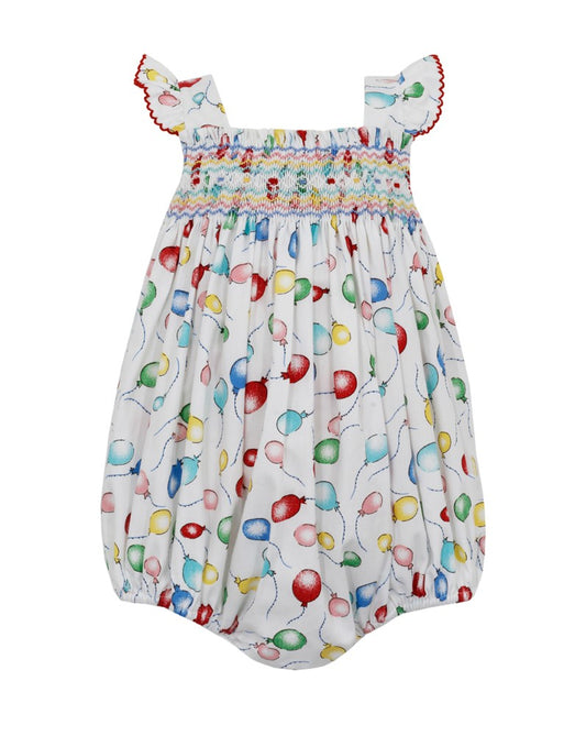 Petit Bebe Baby Girls Birthday Balloons Print Smocked Bubble