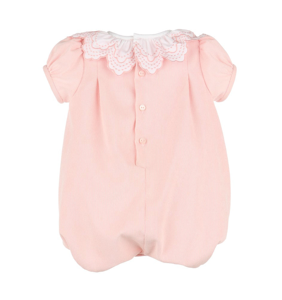 Luli & Me Baby Girls Cord Bubble - Eyelet Ruffle Collar - Pink
