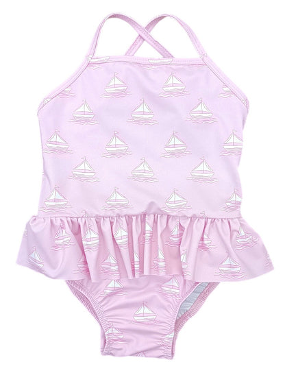 James & Lottie Girls Lainey Skirted Swimsuit - Pink Set Sail