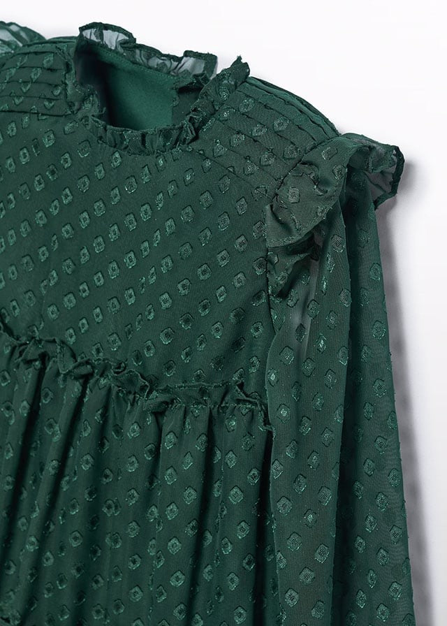 Abel & Lula Girls Dotted Swiss Jacquard Tiered Dress - Bottle Green